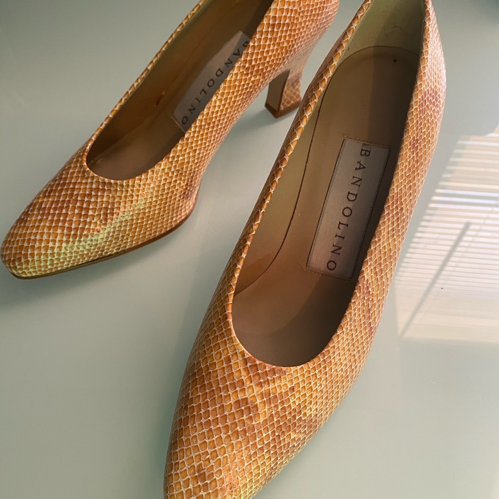 Yellow Snake Skin Print Bandolino Kitten Heels